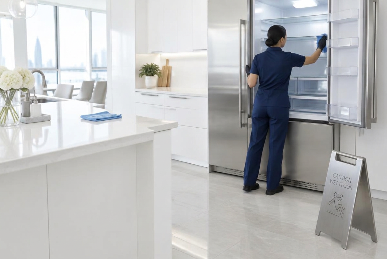 C&E housekeeper providing deep cleaning as part of an apartment turnover